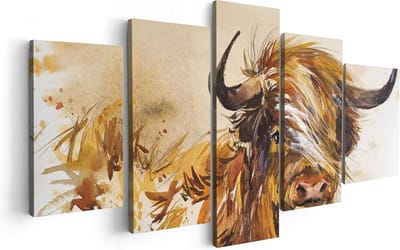 Artaza Canvas Schilderij Vijfluik Schotse Hooglander Koe - Abstract - 100x50 - Foto Op Canvas - Canvas Print