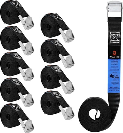 Spanbanden set - Sjorbanden Vastzetbanden - Bagage Vervoeren - Volgens DIN EN 12195-2 - 25 mm x 4 m - Zwart