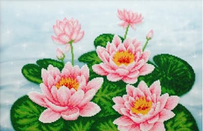 BORDUURPAKKET met kralen/parels - Water Lily - Waterlelies - VDV (dit pakket is onderdeel van een drieluik)