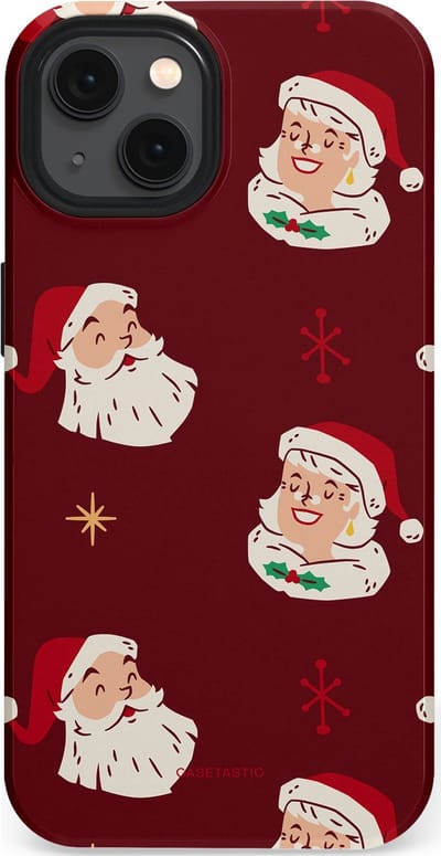 Casetastic hoesje geschikt voor Apple iPhone 13 - MagSafe - Dubbellaagse bescherming - Mr. & Ms. Santa - Kerst - Fashion Case - Bordeaux Lichtgrijs Taupe