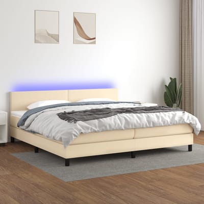 vidaXL - Boxspring - met - matras - en - LED - stof - crèmekleurig - 200x200 - cm