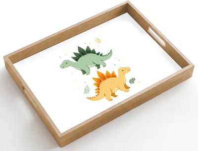 Dienblad hout 50x35 cm - Schootdienblad - Sterren - Stegosaurussen - Blaadjes - Groen - Borrelplank rechthoek - Plateau dienbladen