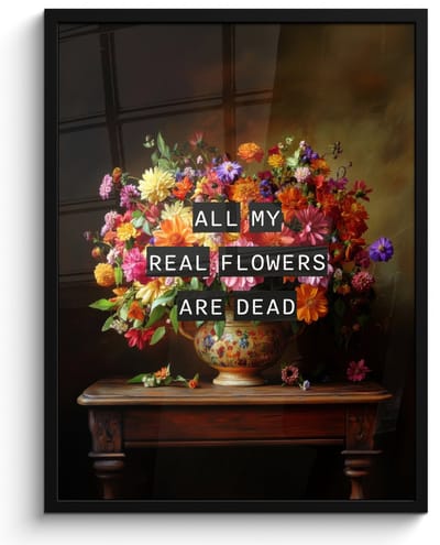Poster in lijst - Fotolijst 50x70 cm - Posters - Kleur - Bloemen - Vintage - Bloemenvaas - Posterlijst zwart - Decoratie - Wanddecoratie woonkamer - Muurdecoratie slaapkamer