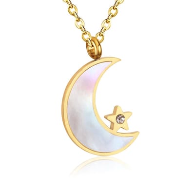 Planet Pink - Ketting maan en ster shiny goud - Stainless Steel - Roestvrij Staal rvs - Waterproof