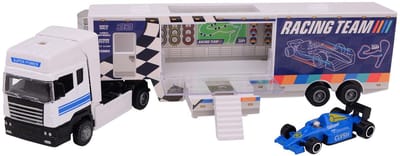 Johntoy vrachtwagen speelgoed Race Team met die-cast raceauto 37cm.
