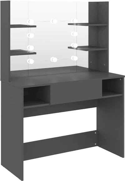 Kaptafel met verlichting - Make-up tafel - Klaarmaken voor dag - Ingebouwde LED-lampen - 100x40x135 cm - Grijs