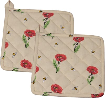 Pannenlappen set - 2 stuks - Cadeau voor haar - Klaproos - Poppies- Bijen-Bloemen
