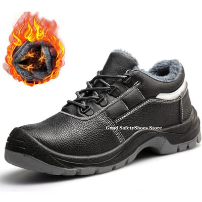 Waterdichte Werkschoenen Laarzen Heren Sport Veiligheidsschoenen Winter Warm Pluche Werkveiligheidslaarzen Heren Anti-Verpletterende Stalen Neusschoenen Heren 36 black