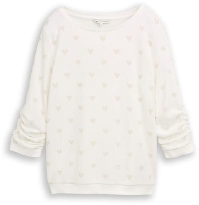 Tom Tailor Denim - Slim fit sweatshirt met hartjesprint - Maat XS - off white tonal heart print