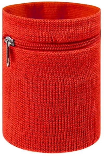 Zweetbandje met rits - Polsbandje met opbergvak - Sweatband - Sportbandje - Wristbands - Rood - 8x8 cm - Jonyx