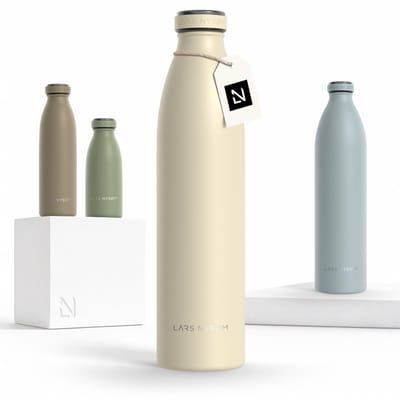 LARS NYSØM Ren Roestvrijstalen drinkfles 1000ml - BPA-vrije geïsoleerde waterfles - voorSport, Fiets, Volwassene, Kids (Almond Beige)