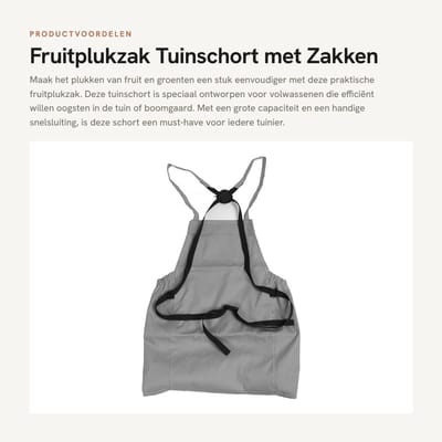 Dailygoods- Fruitplukzak Grote Capaciteit - Tuinschort met Zakken - Oogstzak voor Groente/Fruit - Snelsluiting - Lichtgewicht Oxford-stof - Efficiënte Tijdbesparing - Oogsttas
