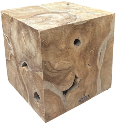 Bijzettafel - Kruk - Nachtkastje "Mulio" - Kubus - 40cm x 40cm x 40cm - Teak hout - Unieke vormen