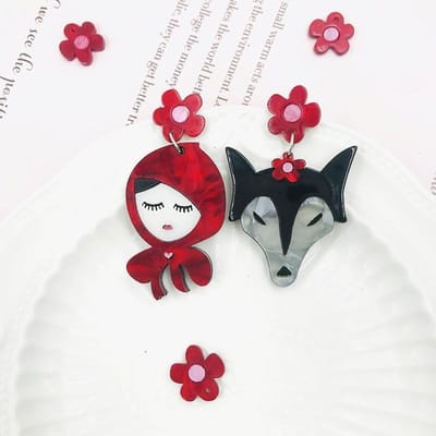Cartoon Asymmetrische Dangle Oorbellen Leuke Grappige Wolf Red-cap Figuur Acryl Sieraden Vrouwen Meisjes Party Unieke Accessoires gray
