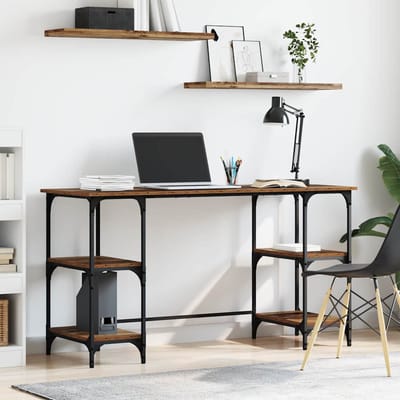 vidaXL - Bureau - met - plank - Oud - Hout - 140 - x - 50 - x - 75 - cm - Bewerkt - hout