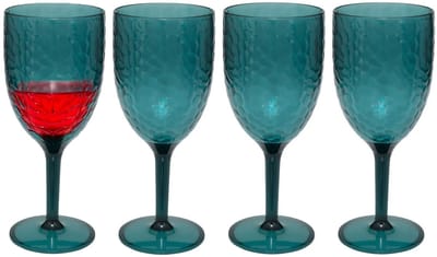 5Five Wijnglazen Estiva - 4x - blauw transparant - onbreekbaar kunststof - 350 ml - camping/outdoor