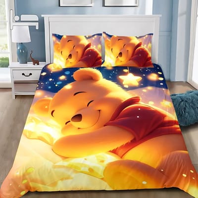 Winnie de Poeh Dekbedovertrek Kussensloop Volwassen Jongen Meisje Beddengoed Set Slaapkamer Decoratie Kindercadeau Enkel Dubbel Groot 150*200cm 3pcs