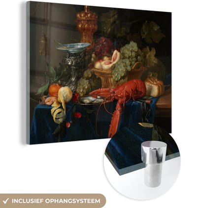 MuchoWow® Glasschilderij 120x90 cm - Schilderij acrylglas - Stilleven met een gouden bokaal - Schilderij - Oude meesters - Foto op glas - Schilderijen
