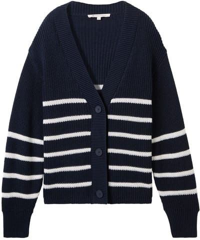 Tom Tailor Denim - Vest met V-hals - Maat XXL - placed navy white stripe