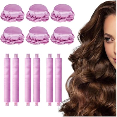 Krulspelden Set - Haarrollers Satijn - Zonder Hitte Krullen - Antislip Ontwerp - 6 Stuks - Roze