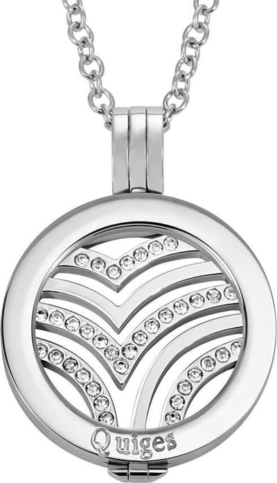 Quiges - Munthouder met Ketting en Munt 25mm Zirkonia Golven - RVS Zilverkleurig - EPRHZ488