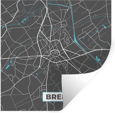 Muurstickers - Sticker Folie - Plattegrond – Bree – Blauw – Stadskaart - België - Kaart - 100x100 cm - Plakfolie - Muurstickers Kinderkamer - Zelfklevend Behang XXL - Zelfklevend behangpapier - Stickerfolie