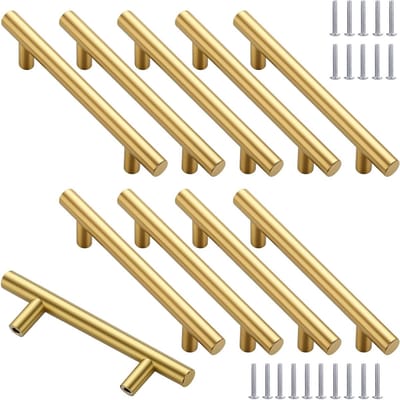 Stijlvolle Gouden Meubelgrepen voor Keuken en Kasten - 10 Stuks, 128mm Gatafstand, RVS, Inclusief Schroeven, Perfect voor Laden en Kledingkasten