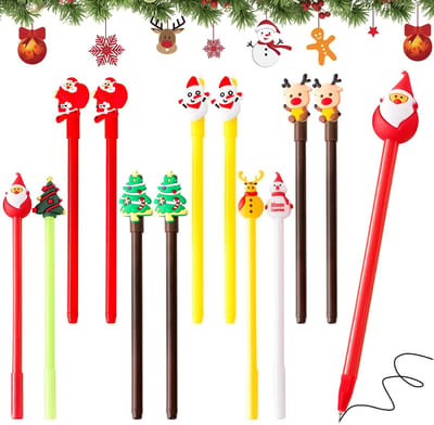 Cosensi- Balpennen 12 stuks - Kerstbalpen - Feestelijke Schrijfgereedschappen - 0,5 mm - Unieke Designs - Perfect voor Feestzakvulling - Schrijfgerei