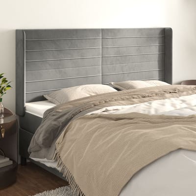 vidaXL - Hoofdbord - met - randen - 183x16x118/128 - cm - fluweel - lichtgrijs