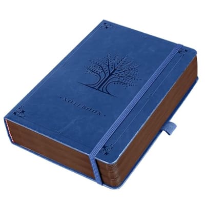 Thijox - HOMEMARS Notitieboek A5 - Gelinieerd Dagboek - Hardcover Notitieblok met 320 Genummerde Pagina's - Blauw Leer met Reliëfboom-Design voor Reiz
