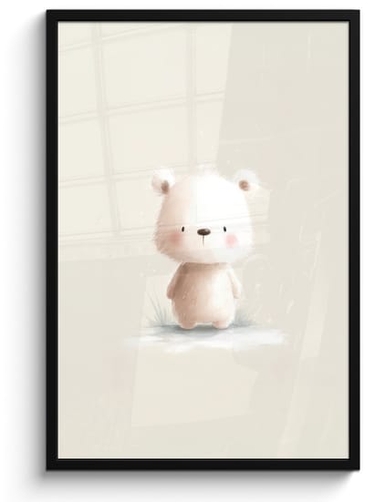 Poster in lijst - Fotolijst 60x90 cm - Posters - Beertje - Sneeuwvlokje - Wit - Pluizig - Posterlijst zwart - Decoratie - Wanddecoratie woonkamer - Muurdecoratie slaapkamer