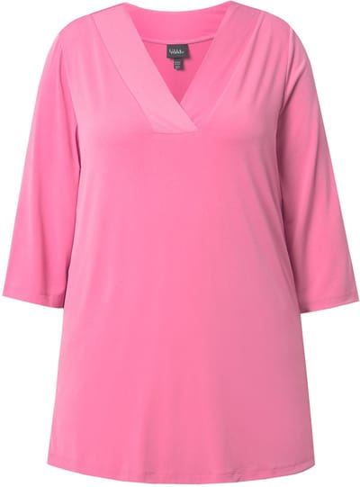 Ulla Popken - Dames - Longshirt A-lijn V-hals 3/4-mouwen - Lichte bes - Maat 42+