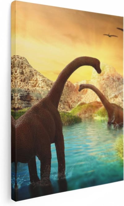 Artaza Canvas Schilderij Dinosaurus - 30x40 cm - Klein - Wanddecoratie Natuur - Muurdecoratie Dieren - Schilderijen Op Canvas Landschap