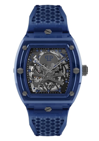Philipp Plein The $Keleton Crystal PWPTA0324 Horloge - Kunststof - Blauw - Ø 43 mm
