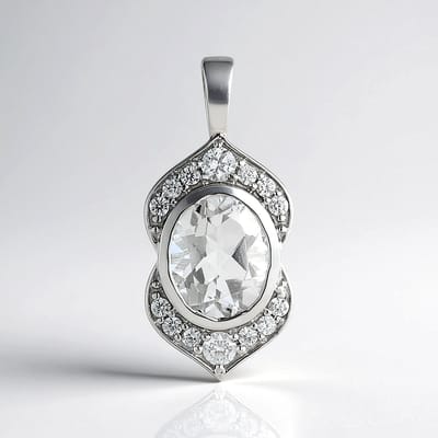 Cavill - Zilveren hanger met ovale witte kwarts 2,841 ct - 925 Sterling zilver geplatineerd - Sprankelende Cambodjaanse zirkonia - Elegant en tijdloos