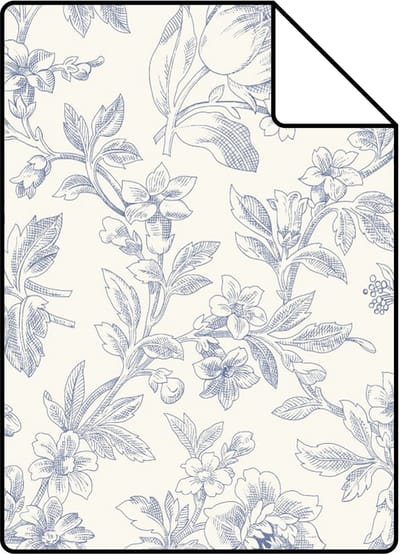 Proefstaal ESTAhome behang elegante bloemen blauw - 26.5 x 21 cm - 132104-S