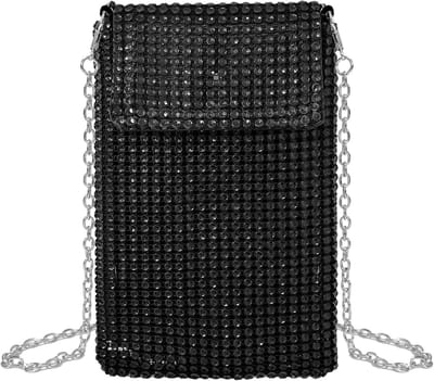 Elegante Avondhandtassen voor Dames, Sprankelende Clutch en Schoudertas met Kristallen en Rimpelontwerp