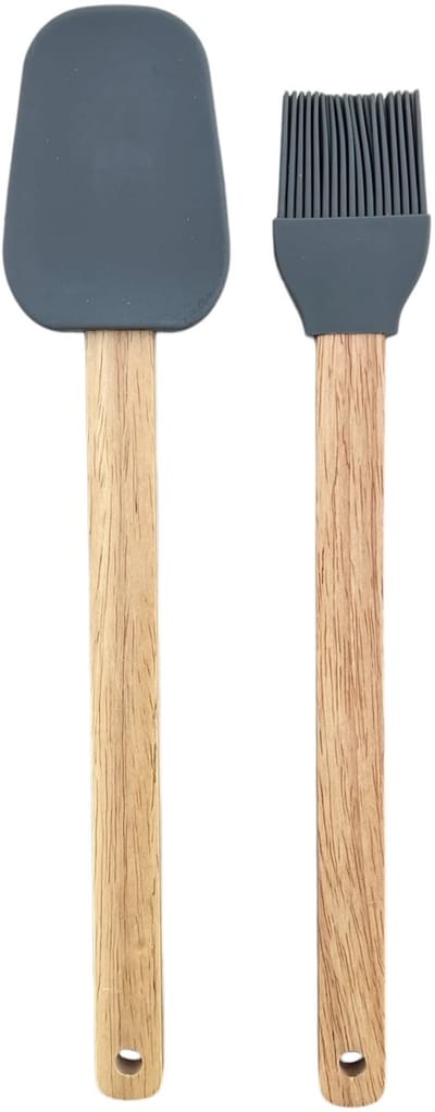 ONF3 - siliconen deegschraper - bakkwast set - hittebestendig - grijs/hout - vaatwasmachinebestendig - perfect voor hobbykoks - 2-delig