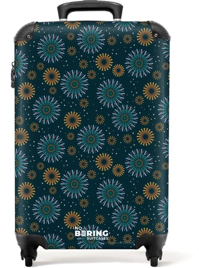 NoBoringSuitcases.com - Koffer - Retro disco 70s vuurwerk patroon kleurrijk - Past binnen 55x40x20 cm en 55x35x25 cm - Trolley handbagage - Valiezen met wieltjes volwassenen - Reiskoffer op wielen - Rolkoffer lichtgewicht