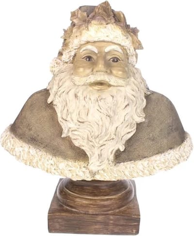 Kerstman hulst buste op voet bruin 29x17x31xcm