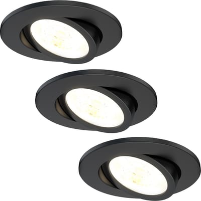 Ledvion - 3X LED Inbouwspot - Zwart - Dimbaar - 7W - IP65 - CCT - COB - Ø90mm