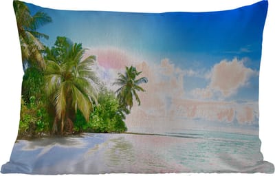Buitenkussens - Tuin - Zee - Palmboom - Strand - Tropisch - Blauw - Groen - 50x30 cm