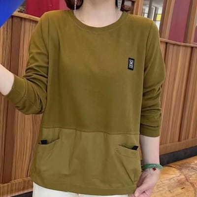 Basisshirt voor middelbare moeders en modieus T-shirt Nieuwe stijl Middelbare en oudere vrouwen Lente en herfst Casual sweatshirt 3XL brown