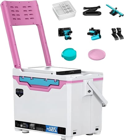Draagbare viskist - Koelbox visgerei - Buiten vissen - Multifunctioneel met rugleuning - 26 liter inhoud - Wit