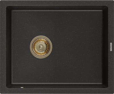Mexen Pedro granieten spoelbak 1-komerig 560 x 460 , zwart/gouden metallic, gouden sifon - 6508561000-75-G