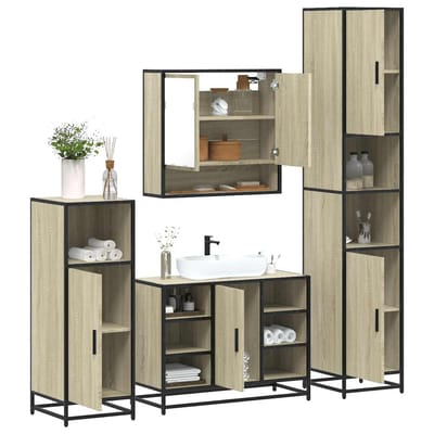 vidaXL - 4-delige - Badkamermeubelset - bewerkt - hout - sonoma - eikenkleurig