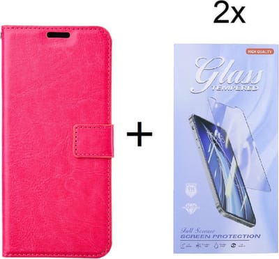 Bookcase Geschikt voor: Samsung Galaxy A35 Roze - Portemonnee hoesje met 2 stuk Glas Screen protector - Book Cover