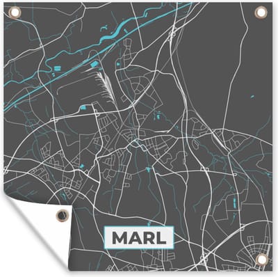 Tuin poster Blauw – Duitsland – Plattegrond – Stadskaart – Kaart – Marl - 200x200 cm - Tuindoek
