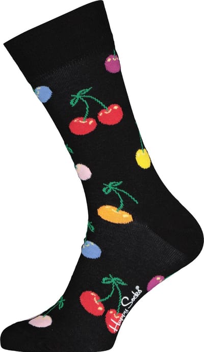 Happy Socks Cherry Sock - zwart met kersen - Unisex - Maat: 36 - 40