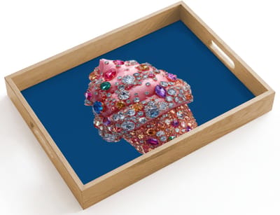 Dienblad hout 40x30 cm - Schootdienblad - Ijsje - Hoorntje - Steentjes - Blauw - Borrelplank rechthoek - Plateau dienbladen